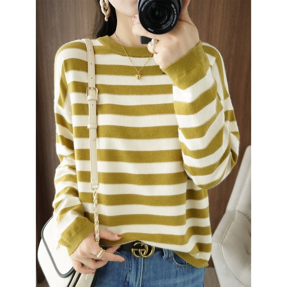 Damen Strickpullover Lässig Breitgestreift Eveloria