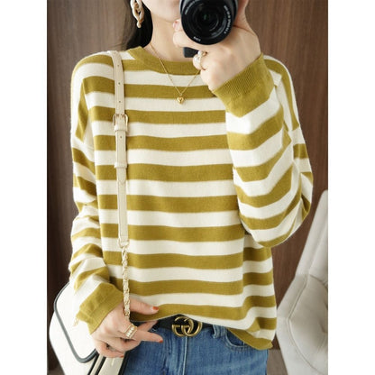 Damen Strickpullover Lässig Breitgestreift Eveloria