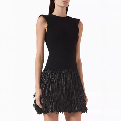 Damen Fransen Mini-Kleid Figurbetont Eveloria