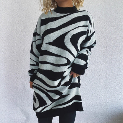 Damen Oversized Strickpullover Zebramuster Eveloria