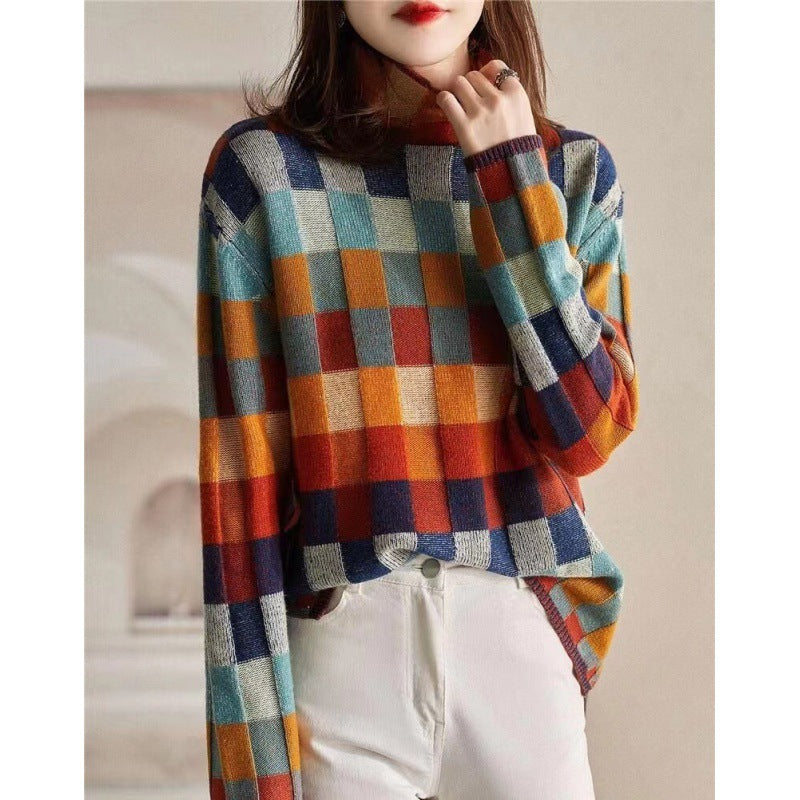 Damen Oversized Pullover Karomuster Eveloria