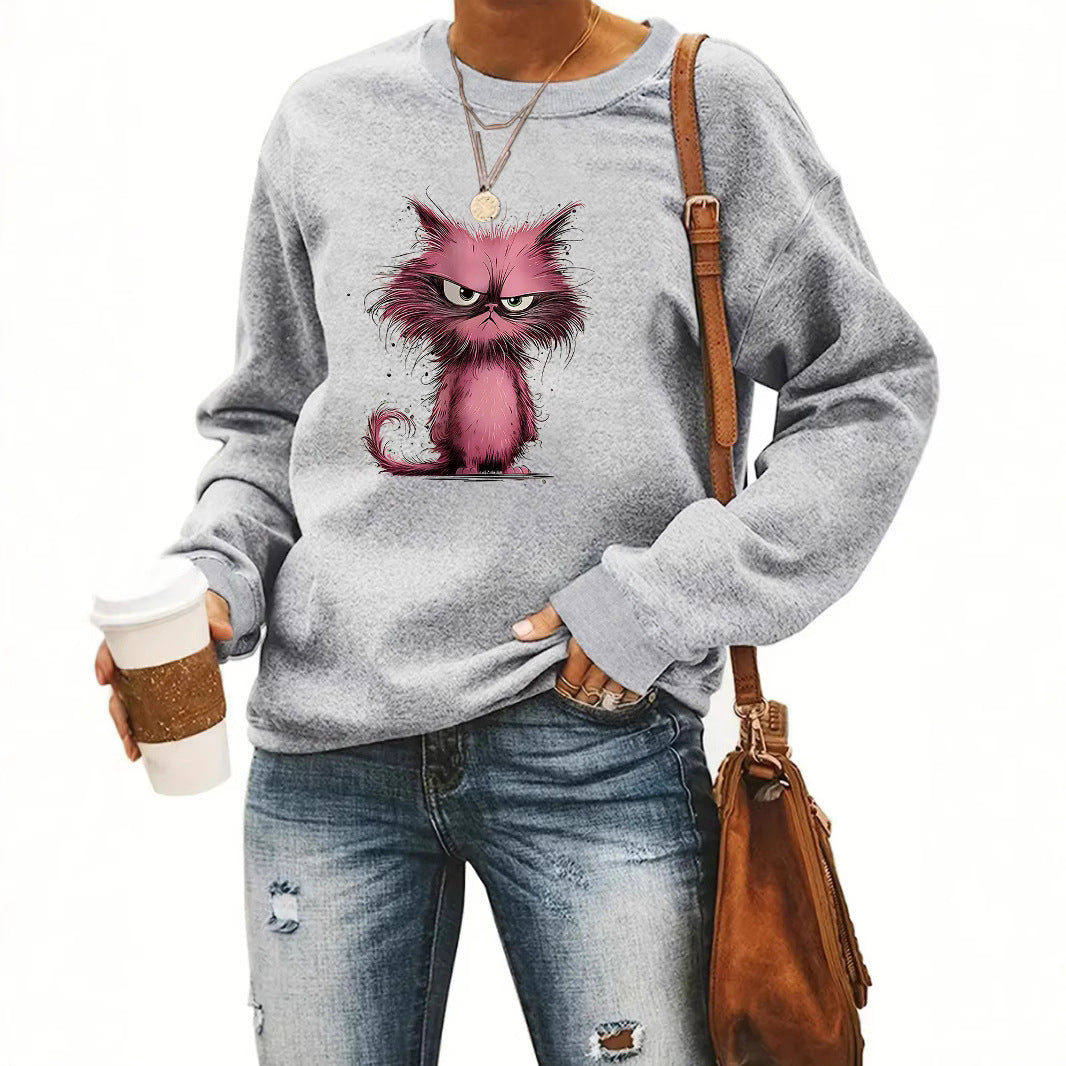 Damen Sweatshirt Katzenmotiv Eveloria Weiss