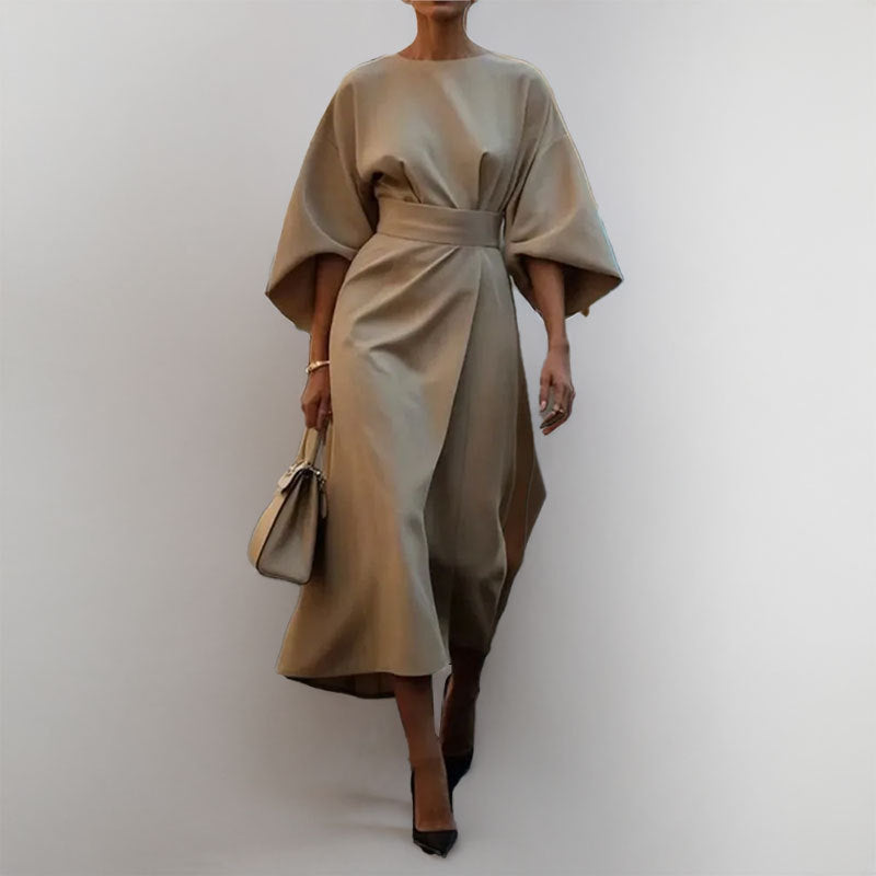 Damen Maxikleid Lässiger Schnitt Voluminöse Ärmel Eveloria