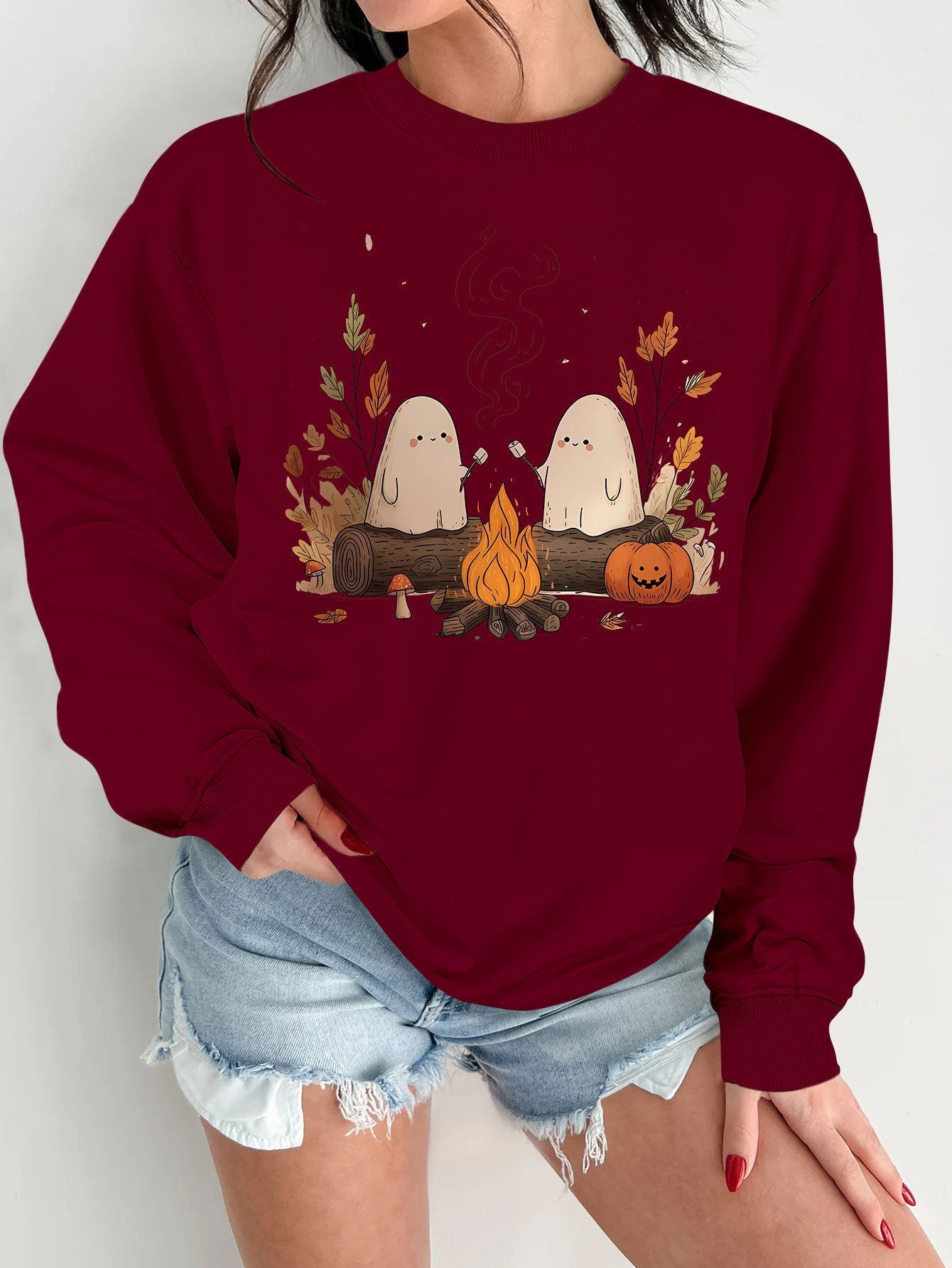 Damen Sweatshirt Verspielt Grusel Motiv Bequem Eveloria