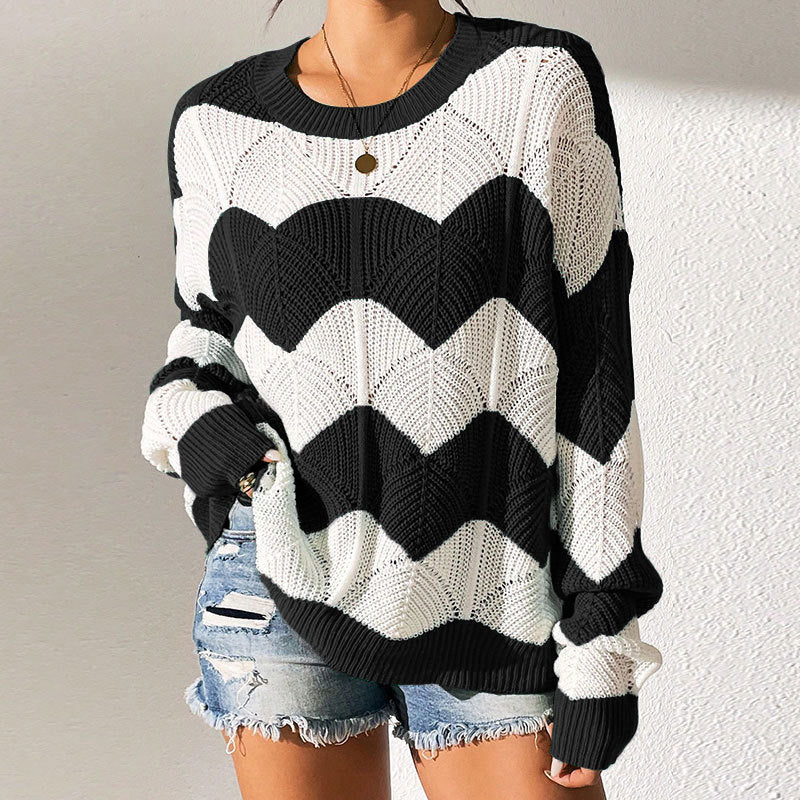Damen Strickpullover Gewellt Weit Schnitt Eveloria - Eveloria