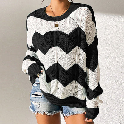 Damen Strickpullover Gewellt Weit Schnitt Eveloria - Eveloria