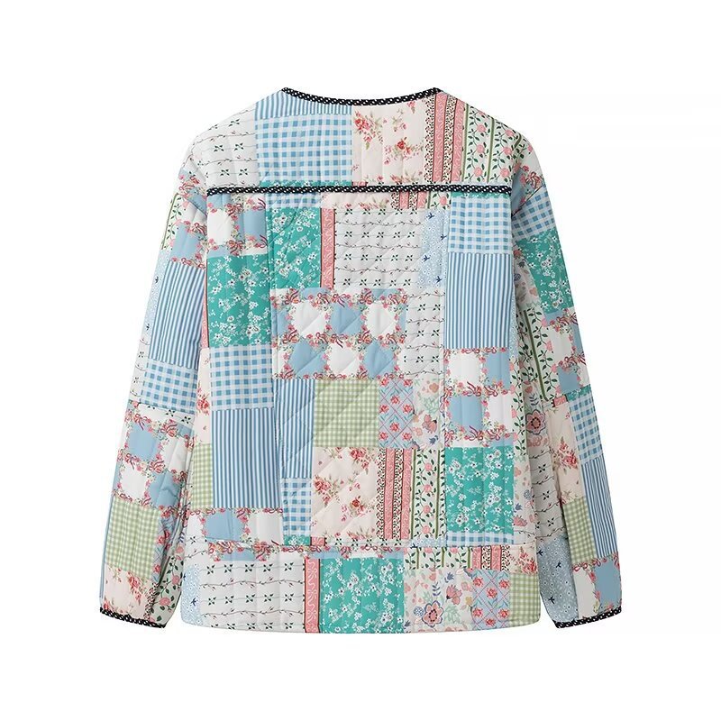 Damen Patchworkjacke Stilvolles Design Praktische Taschen