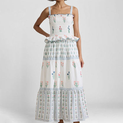 Damen Maxikleid Rüschendetails Floralmuster Eveloria
