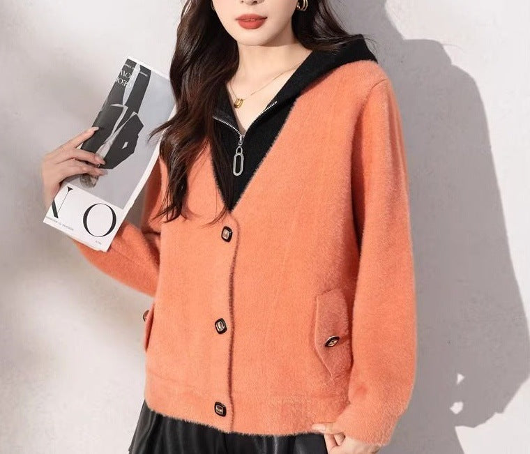 Damen Strickjacke Kuschelig mit Knöpfen Beige