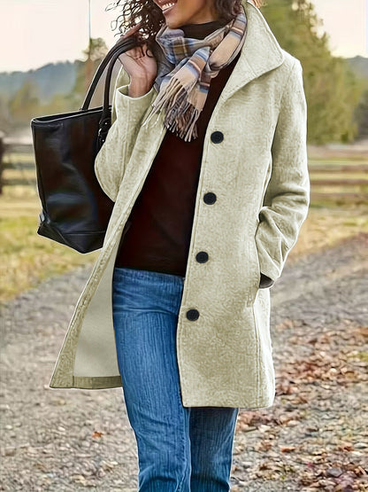 Damen Wollmantel Elegantes Design mit Kragen und Taschen