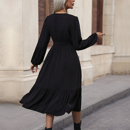 Damen Midi-Kleid V-Ausschnitt Rüschendetails Eveloria