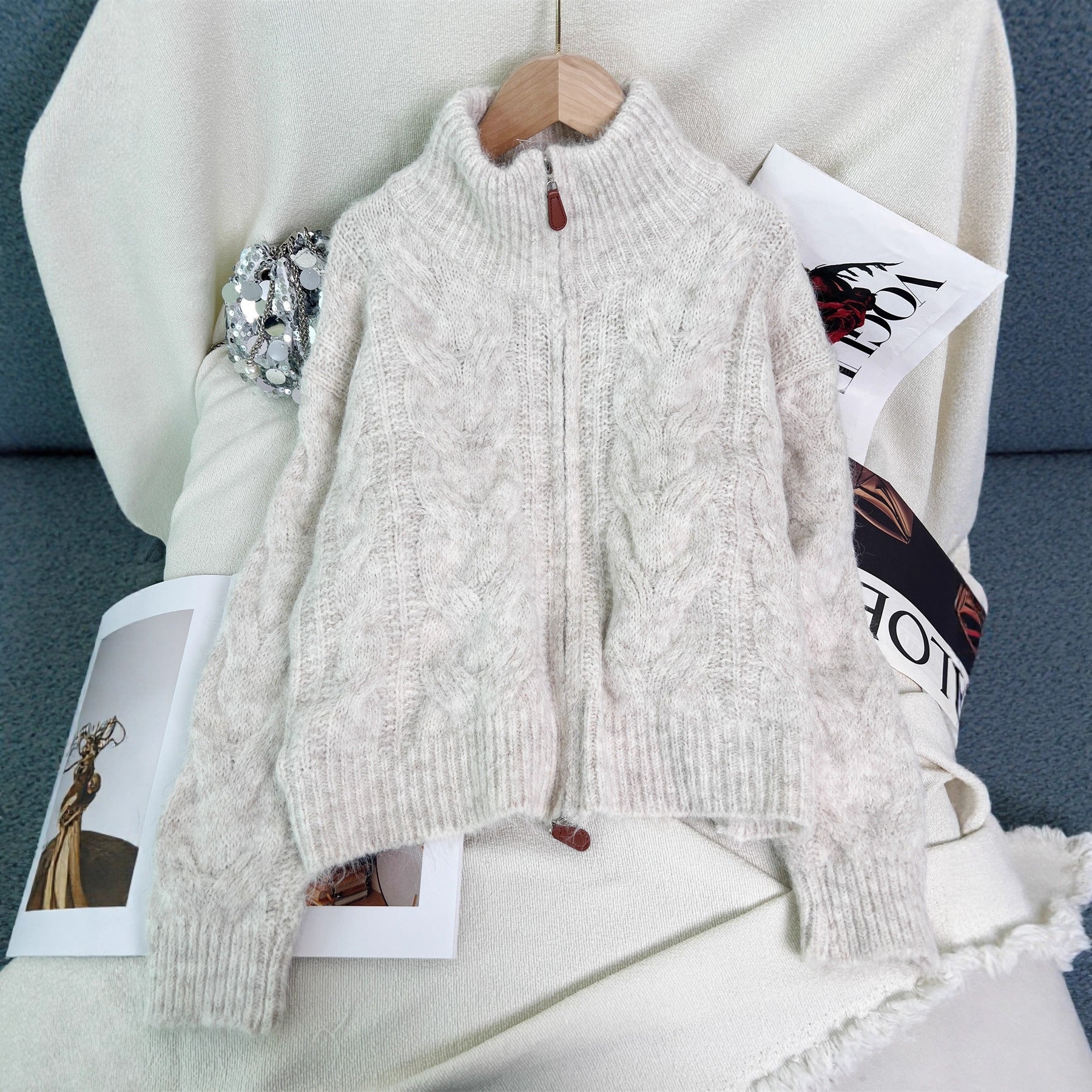 Damen Strickjacke Strukturiertes Zopfdesign Eveloria - Eveloria
