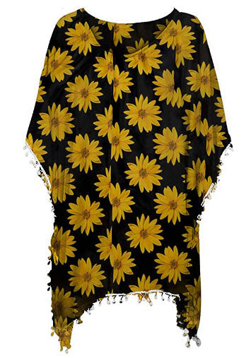 Damen Strandtunika Florales Design Poncho-Art