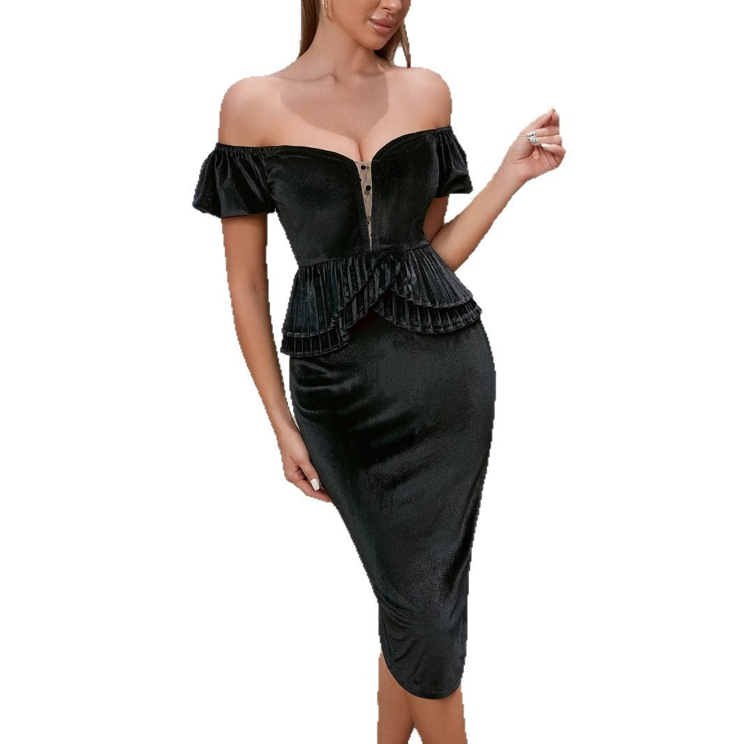 Damen Abendkleid Tailliert Schulterfrei Rüschendetails Eveloria