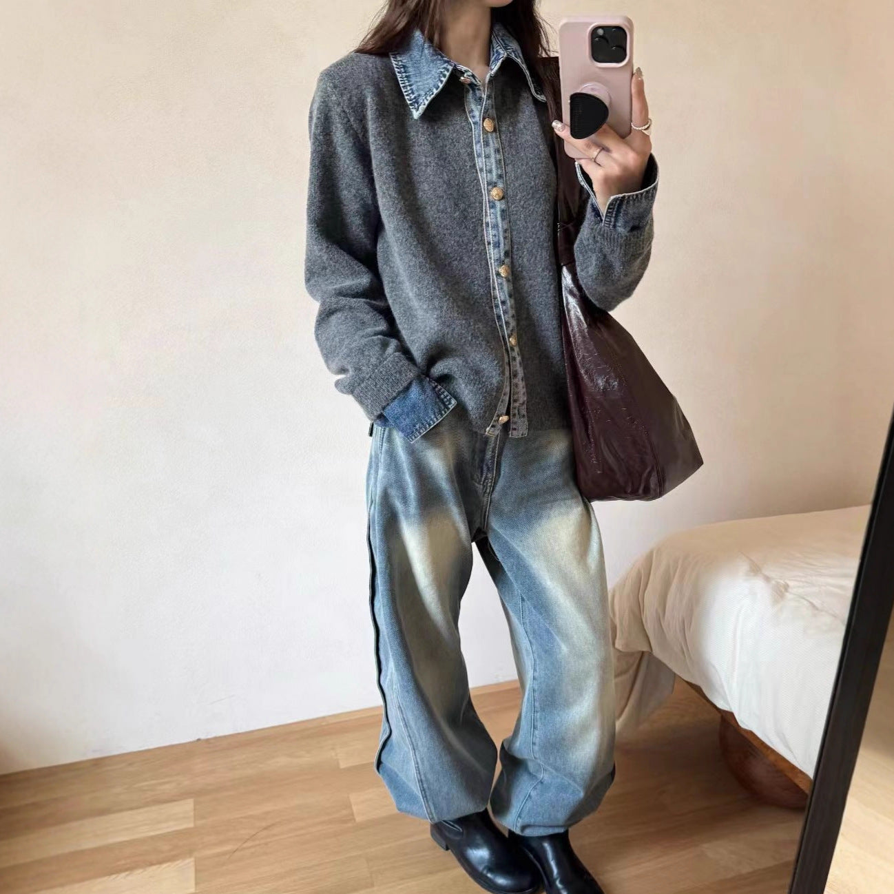 Damen Strickjacke mit Kragen und Knöpfen