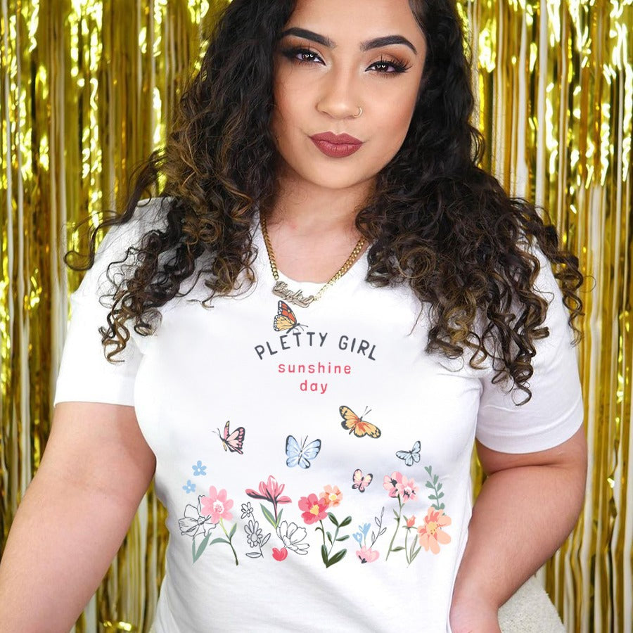 Damen T-Shirt Blumendruck Elegant Weiß - Eveloria