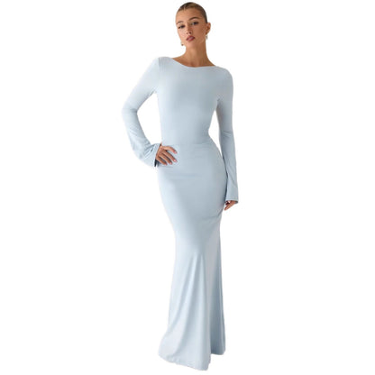 Damen Maxikleid Langarm Schwingrock Eleganz Eveloria