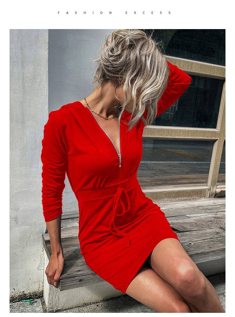 Damen Sportkleid Reißverschluss Regulierbarer Gürtel Eveloria