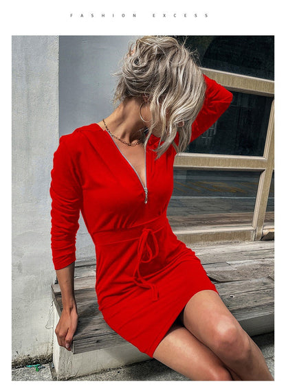Damen Sportkleid Reißverschluss Regulierbarer Gürtel Eveloria