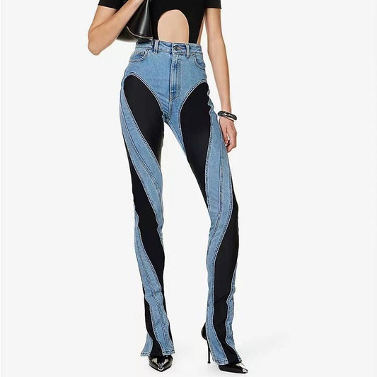 Damen High-Waist Jeans mit Schlitzen Schwarz Eveloria - Eveloria