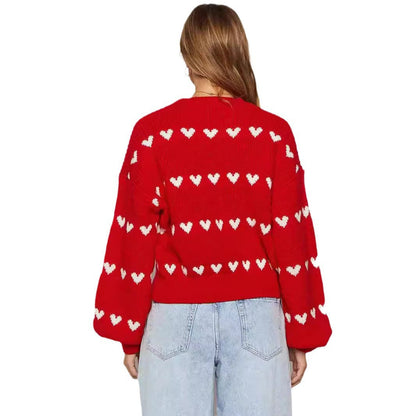 Damen Herzpullover Weiches Strickmuster