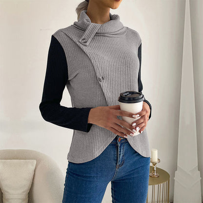 Damen Strickpullover Asymmetrisch Dekorativer Kragen