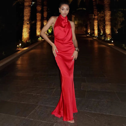 Eveloria Damen Maxi-Kleid Drapierungsdesign schimmernder Stoff