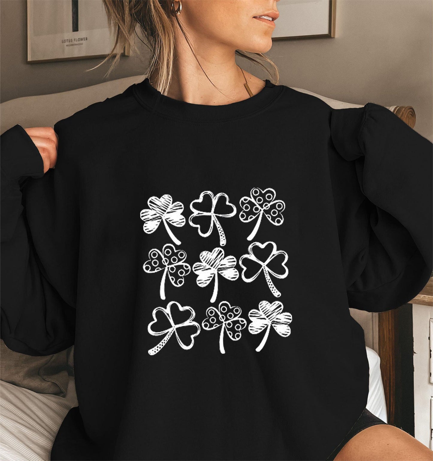 Damen Sweatshirt Kleeblatt-Motiv Eveloria