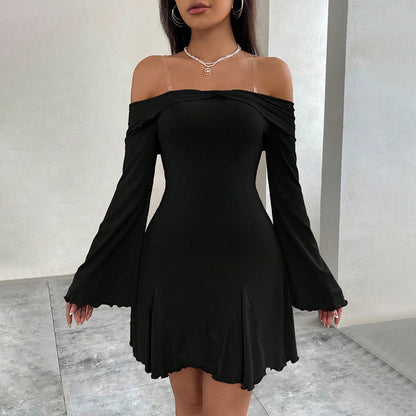 Damen Minikleid Schulterfrei Volantärmel Elegant