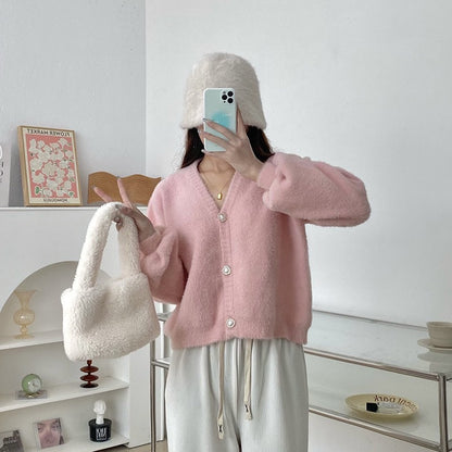 Damen Cardigan V-Ausschnitt Herzknöpfe