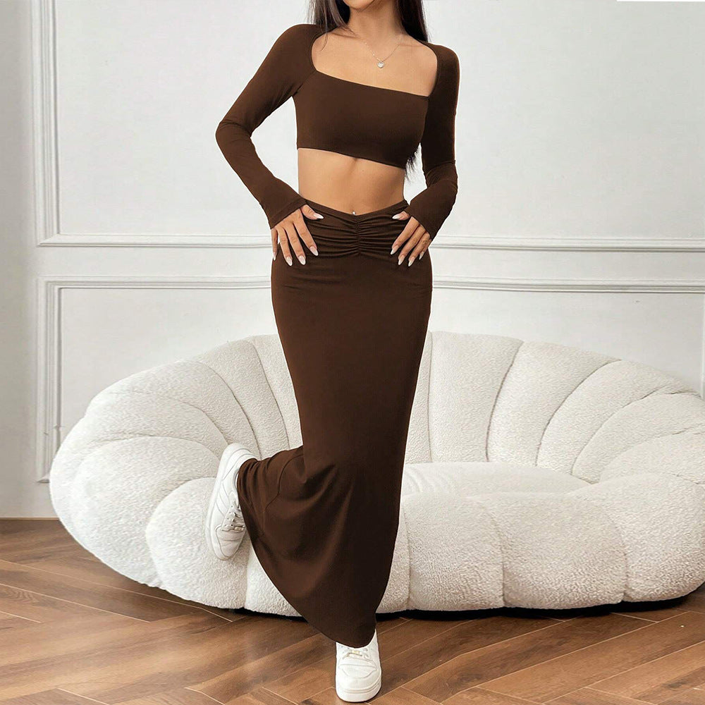 Damen Crop- Maxirock Set Raffungen Eveloria