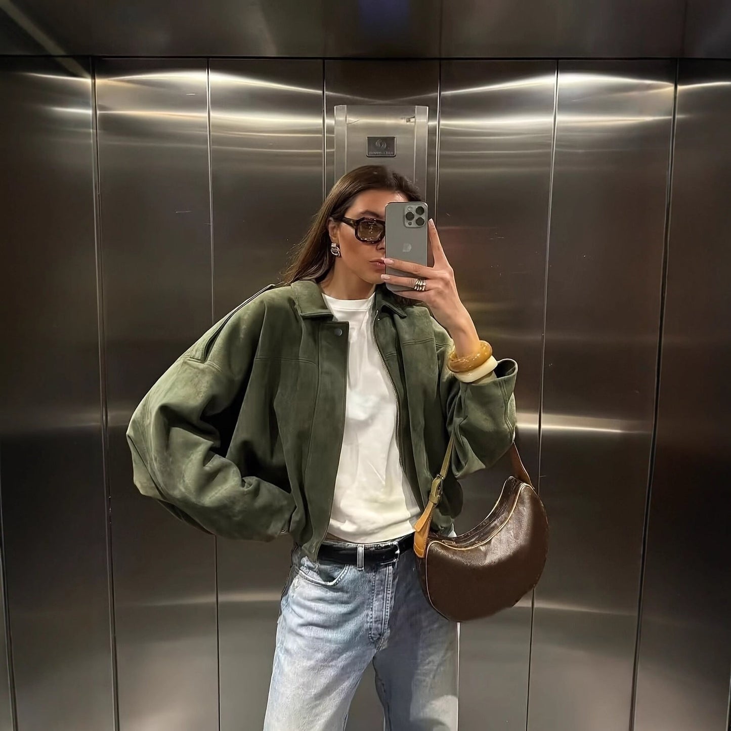 Damen Oversized Jacke Wildlederimitat Weich Eveloria