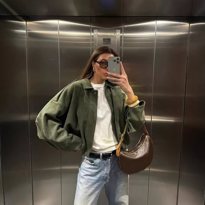 Damen Oversized Jacke Wildlederimitat Weich Eveloria