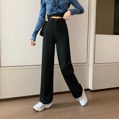 Damen Weite Denim-Hose Hochbund Eveloria