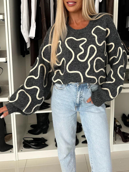 Damen Strickpullover Künstlermuster Eveloria