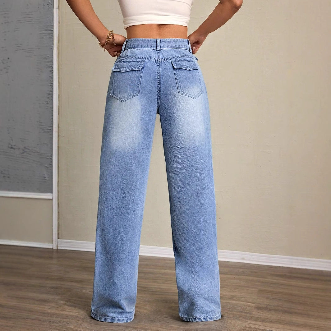 Damen Weite Jeans Hochbund Lässiger Schnitt Eveloria