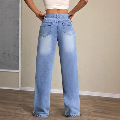 Damen Weite Jeans Hochbund Lässiger Schnitt Eveloria