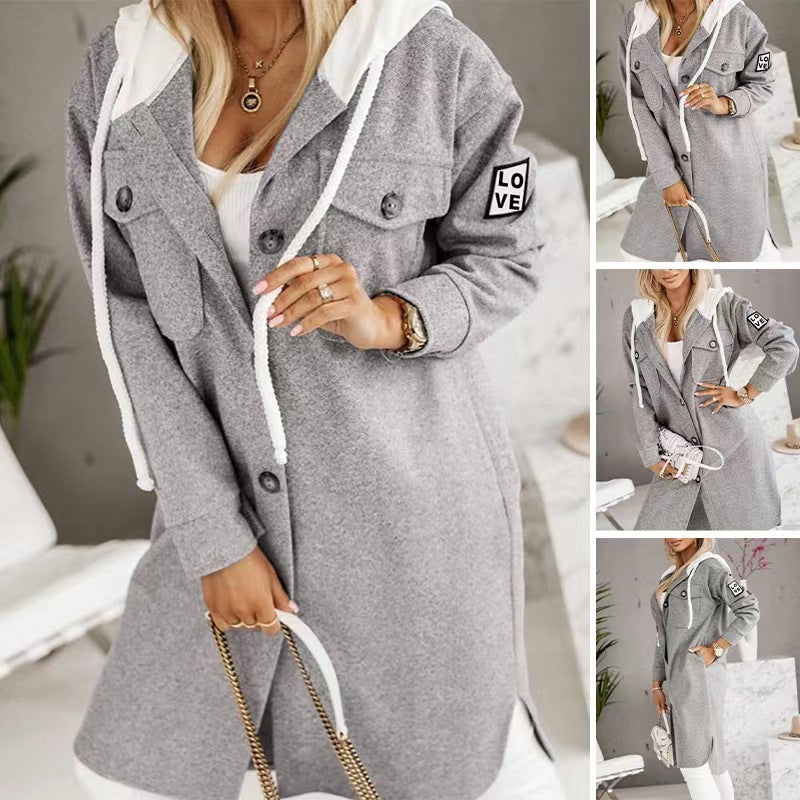 Damen Oversized Kapuzenjacke mit Knöpfen und Taschen Schwarz Eveloria - Eveloria