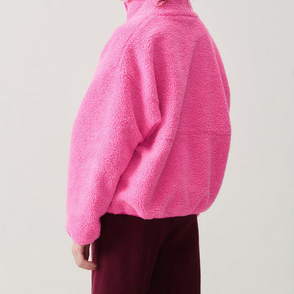 Damen Fleecejacke Flauschig Hochkragen Seitentaschen Eveloria