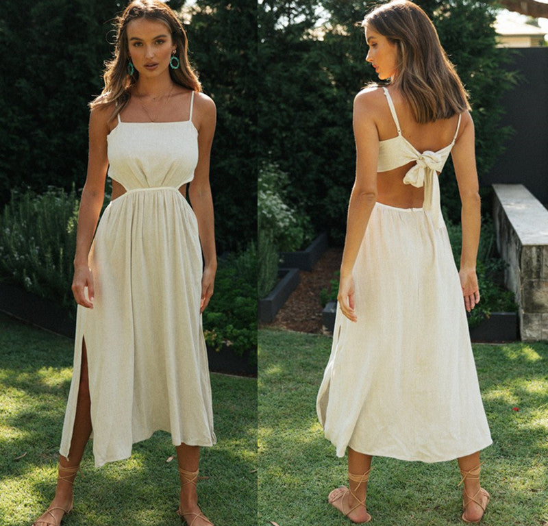 Damen Maxi-Kleid mit Rückenausschnitt und hohem Schlitz Eveloria - Eveloria