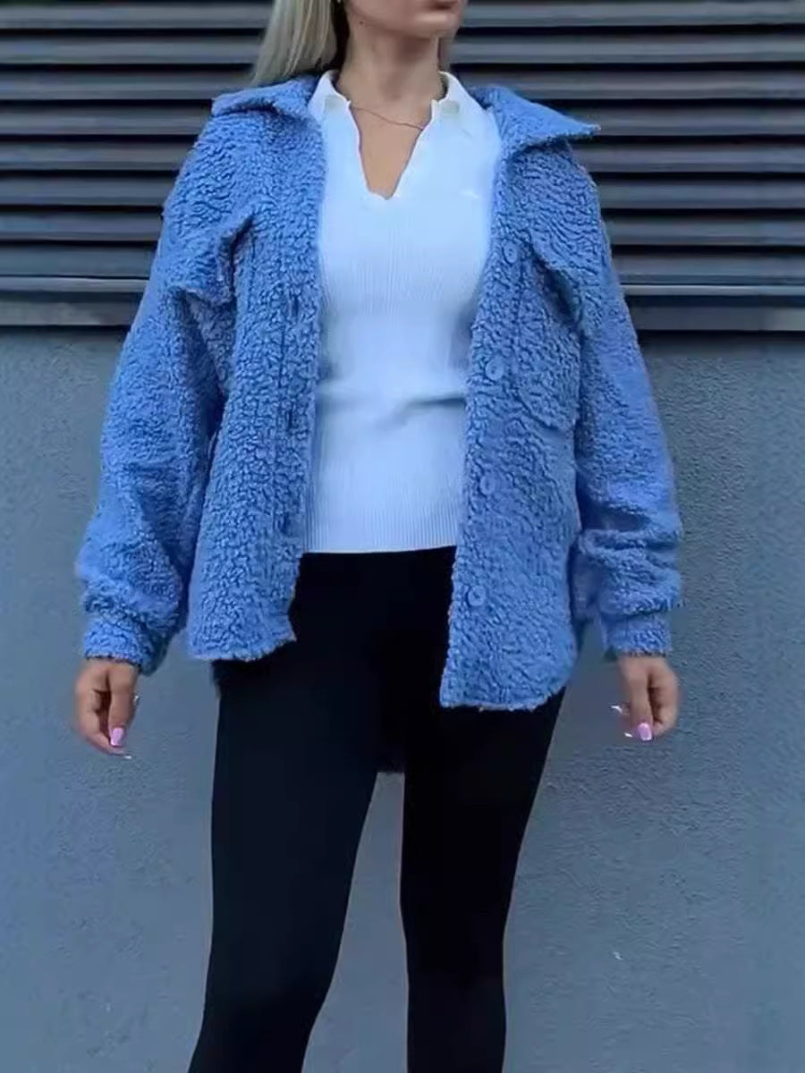 Damen Fleecejacke Lässig Mit Taschen Knopfdetails Eveloria
