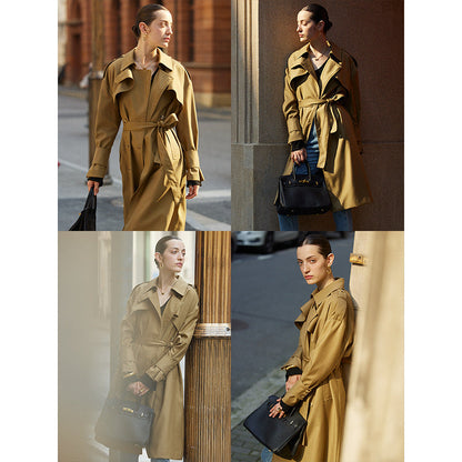 Damen Trenchcoat Klassischer Schnitt Mit Gürtel Beige
