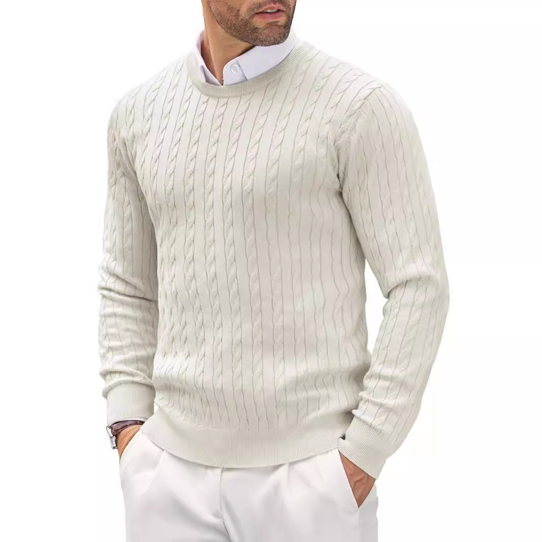 Herren Strickpullover Slim Fit Zopfstrick Komfortable Baumwolle Grau