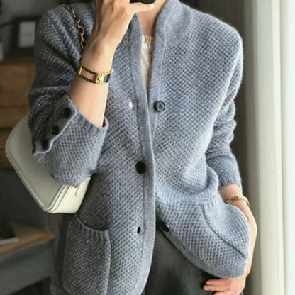 Damen Strickblazer mit Taschen und Knöpfen Anthrazit - Eveloria