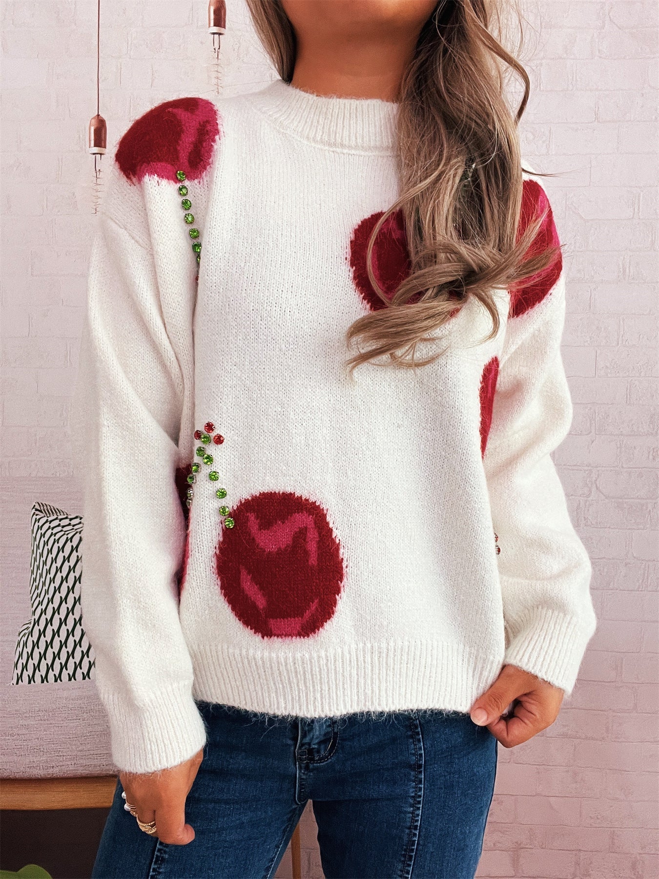 Damen Strickpullover Kuschelig Floralmuster Glitzernd