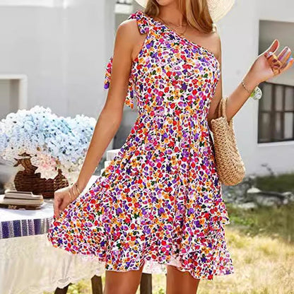 Damen Einseitiges Bodenlanges Kleid Florale Muster Eveloria - Eveloria
