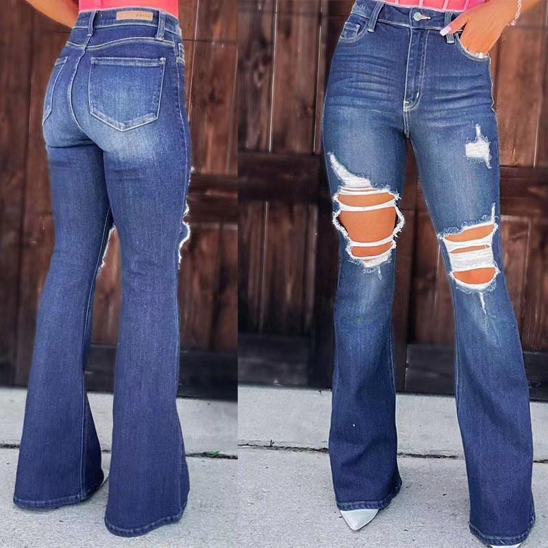 Damen High-Waist Jeans Destroyed-Look mit hohen Taschen