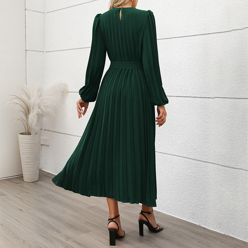 Damen Maxikleid mit Taillengürtel Faltenrock Eveloria