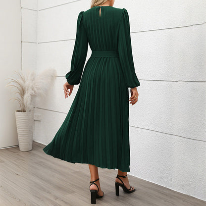 Damen Maxikleid mit Taillengürtel Faltenrock Eveloria