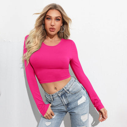 Damen Cropped Langarmshirt Rippstruktur Elegantes Design